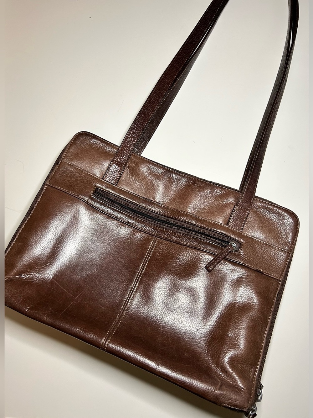 Brown Leather Expandable Shoulder Bag